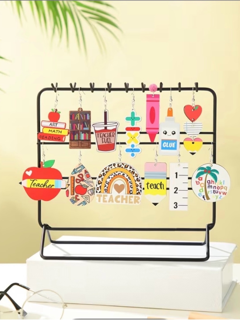 Teacher Apple Stack Earrings in Red - Fun School-Themed Jewelry - Picture 5 of 6